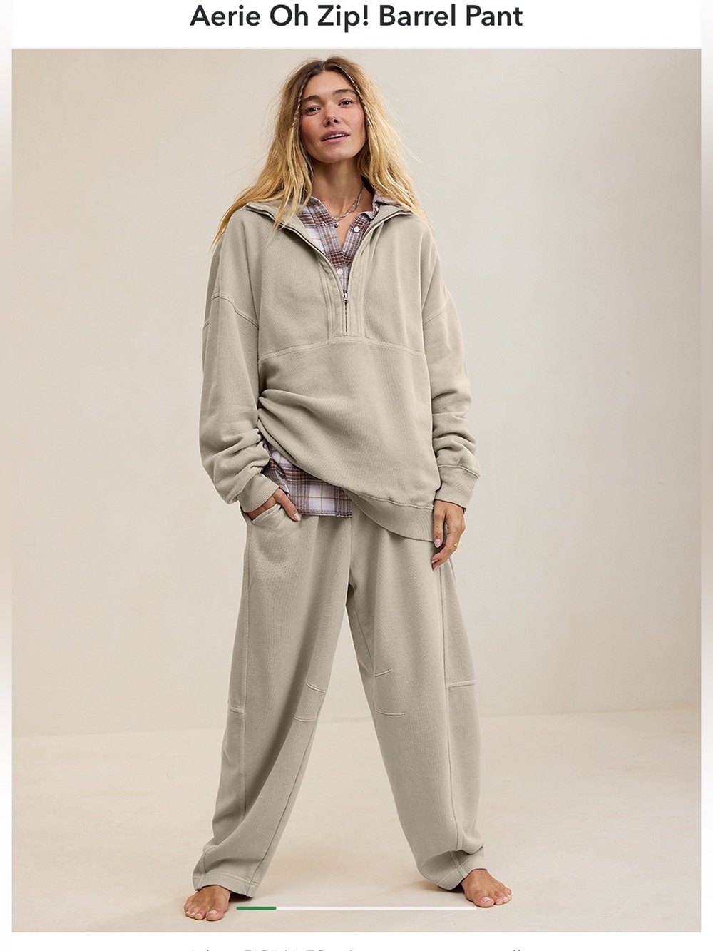 aerie Barrel Leg Sweatpants in Light Beige Size L